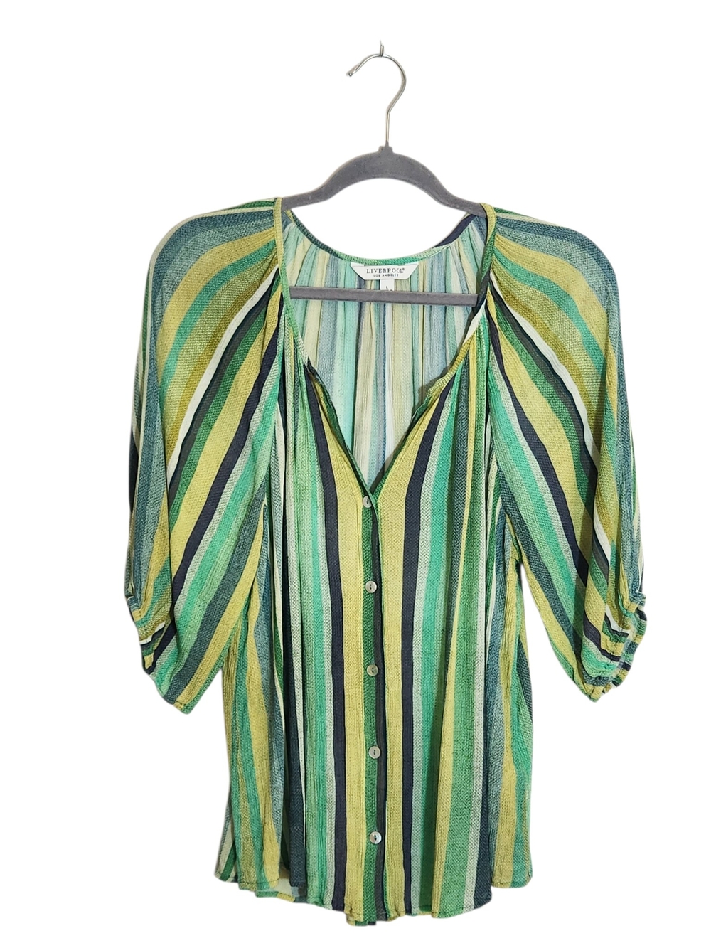 Liverpool Green Striped Button-up Blouse Size Large
